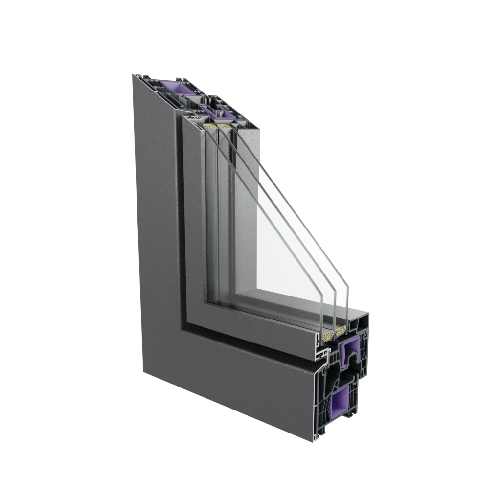 Sección de esquina del sistema híbrido H8 AluStyle con aluminio integrado en el exterior